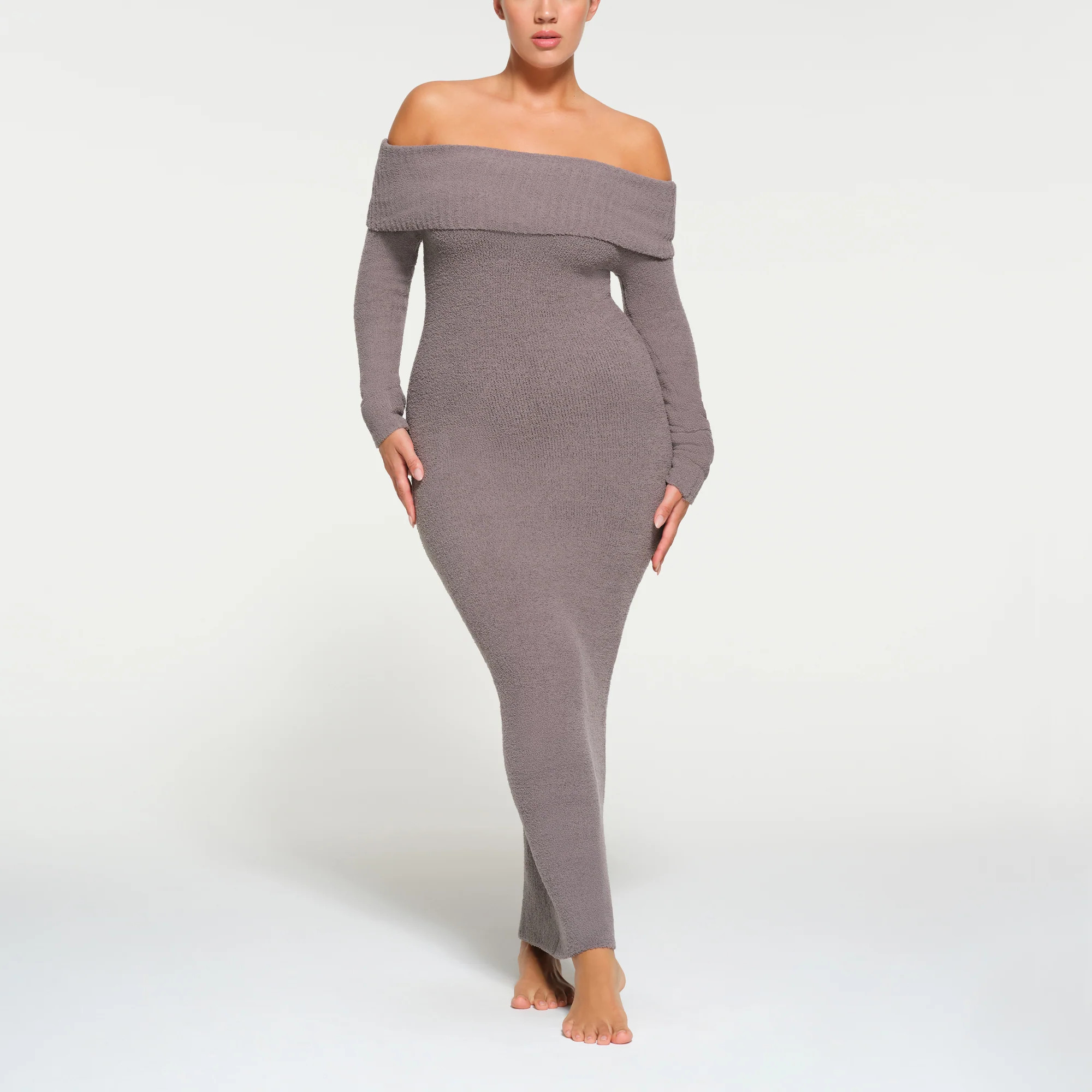 SKIMS Knit Off The Shoulder Dress | Grey | XS | Cozy | SKIMS (US)