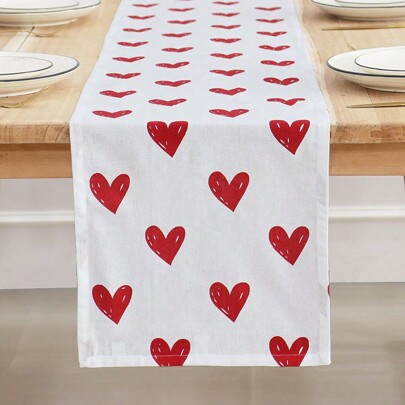 1 Pcs Valentine's Day Table Runner, Love Heart Table Decor, 100% Cotton,Holiday Anniversary Decoration For Home 33*183 Cm | SHEIN