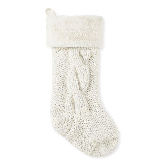 North Pole Trading Co. Ivory Cable Knit with Fur Cuff Christmas Stocking | JCPenney