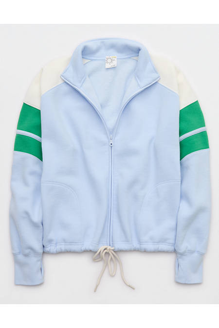 OFFLINE By Aerie Cloud Fleece Seamed Full Zip Women's Eyelet Blue XXS | Aerie