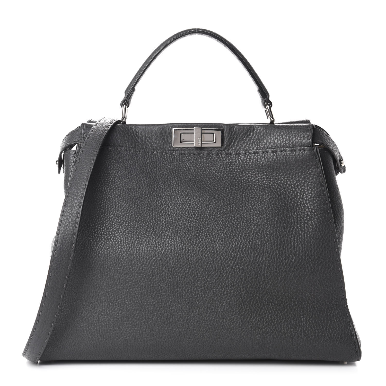 Calfskin Romano Selleria Large Peekaboo Iconic Satchel Asfalto Latte | Fashionphile