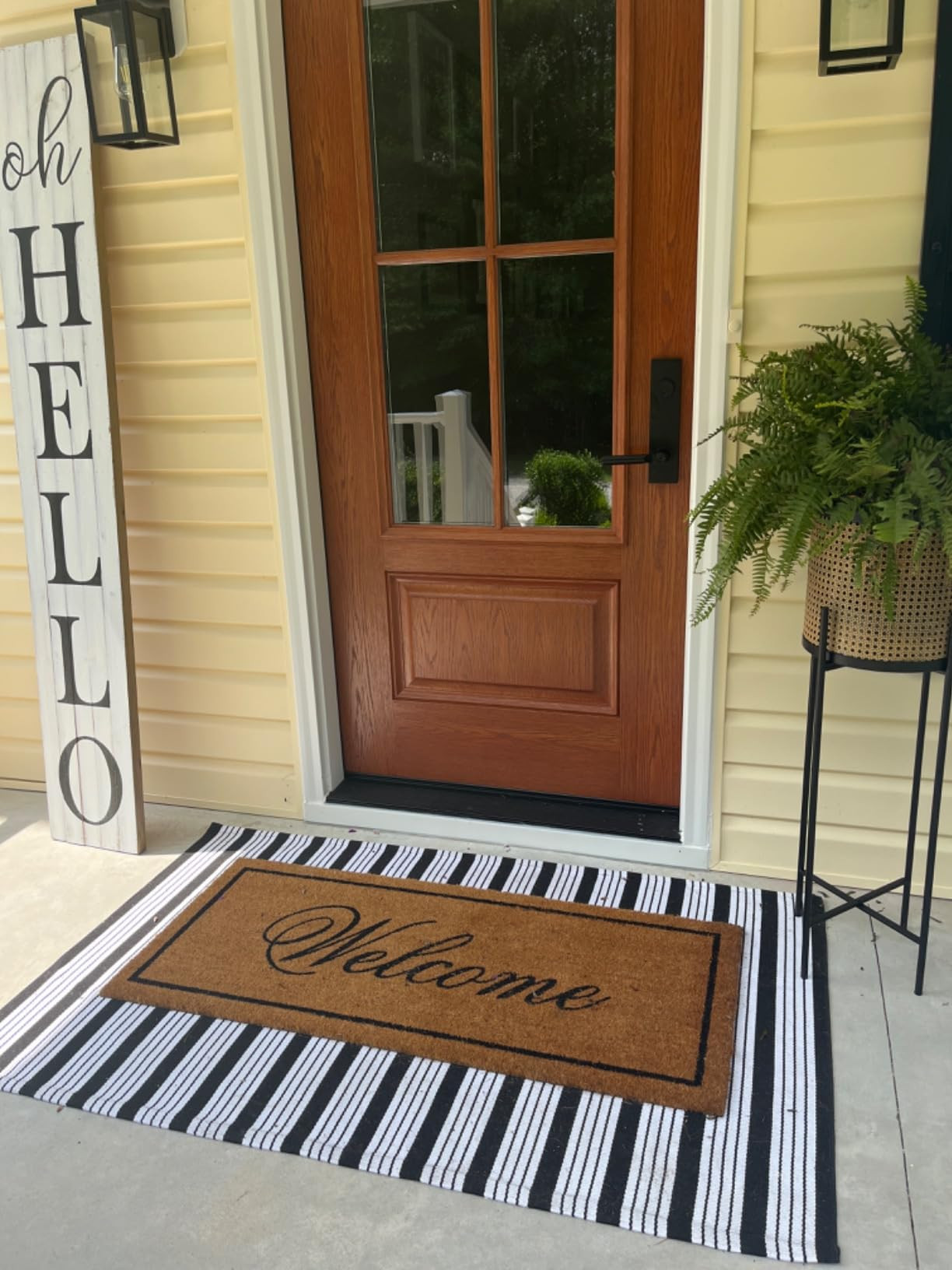 Black and White Striped Rug Outdoor 4'x6', Cotton Hand-Woven Black Striped Door Mat, Reversible F... | Amazon (US)