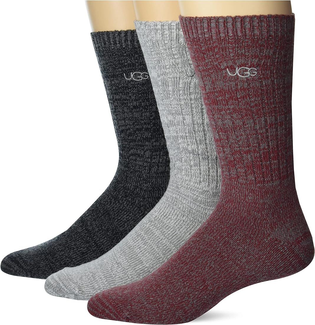 UGG Men's Trey Rib Knit Cozy 3 Pack Sock, Samba Red / Grey / Black, O/S | Amazon (US)