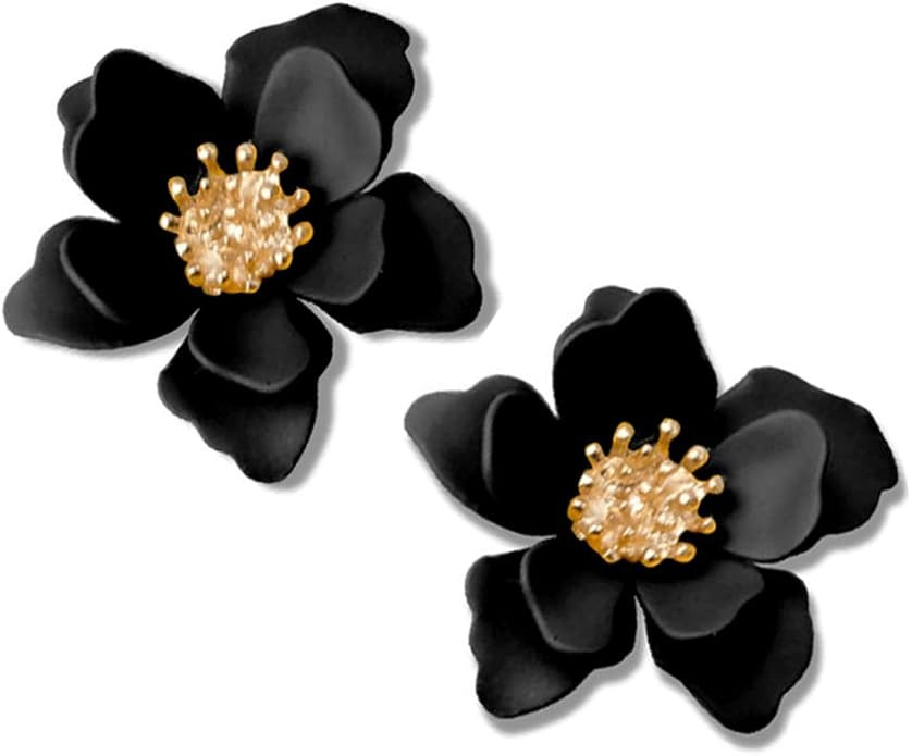 Chic Cute Boho Matte Flower Statement Stud Earrings with Gold Flower Bud for Women Sister Mom Lov... | Amazon (US)