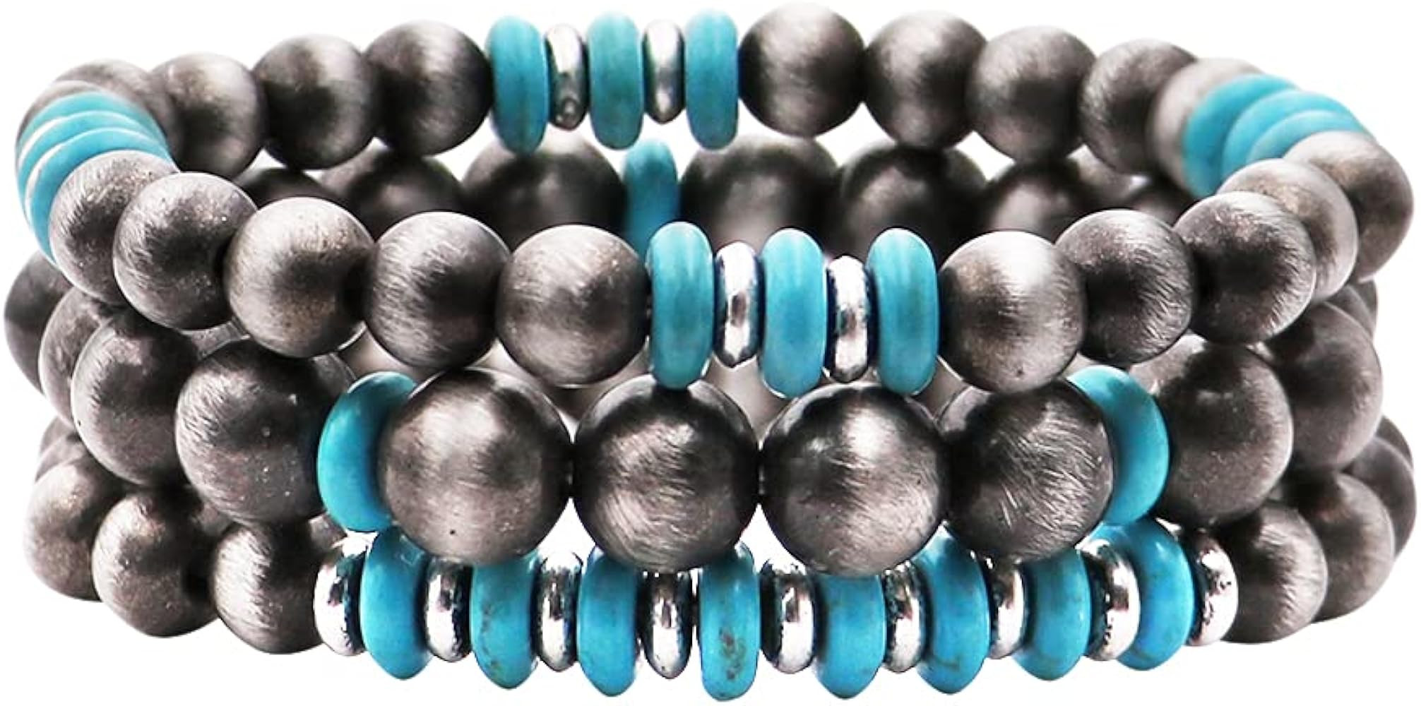 Rosemarie & Jubalee Women's Set of 3 Western Metallic Bead And Howlite Stone Stretch Bracelets, 6... | Amazon (US)