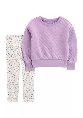 Carter's Baby Girls Solid Sweatshirt and Printed Leggings Set, Newborn | Belk