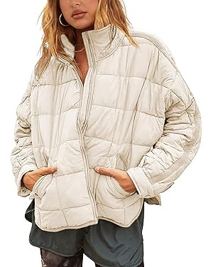 Bianstore Women's Oversized Splice Quilted Lightweight Puffer Jacket Casual Padded Coat | Amazon (US)