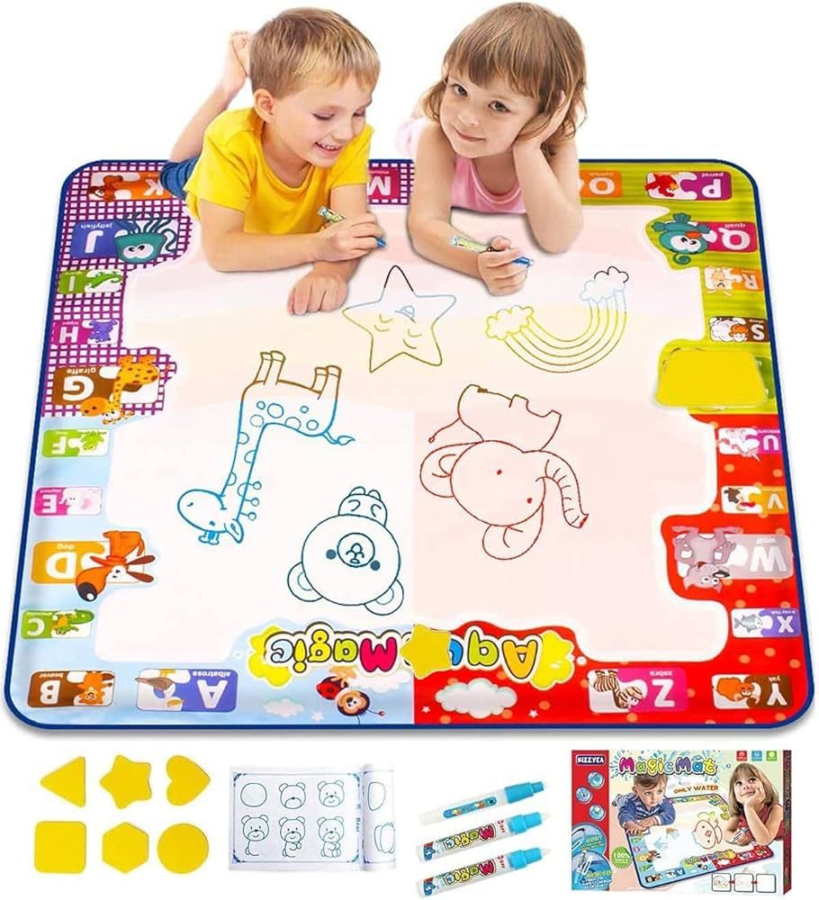 KIZZYEA Educational Aqua Doodle Mat for 2-5 Year Olds - Large Water Coloring Mat With Neon Colors... | Amazon (US)
