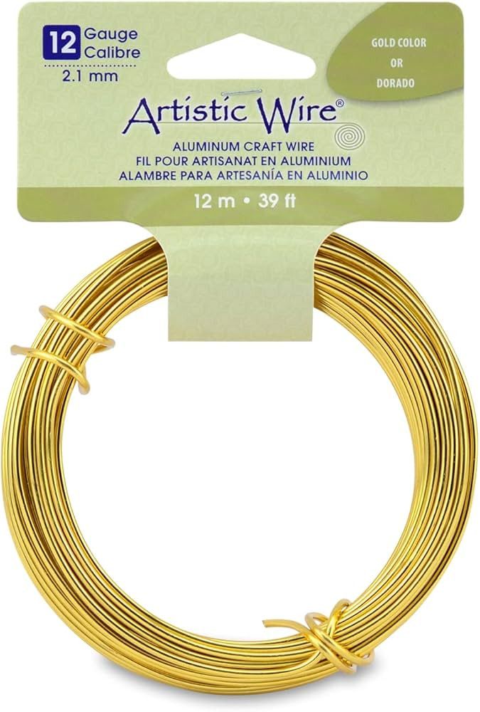 Artistic Wire, Aluminum Craft Wire, 12 Gauge / 2.1 mm, Round, Gold Color, 39.3 ft / 12 m | Amazon (US)