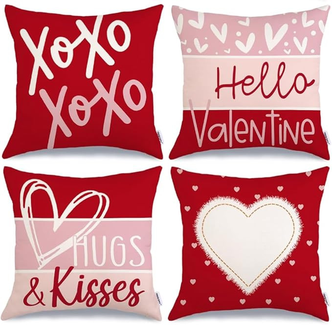 wioyoi Valentines Day Outdoor Pillow Covers, 18 x 18 inch Set of 4 Waterproof Throw Pillow Cases,... | Amazon (US)