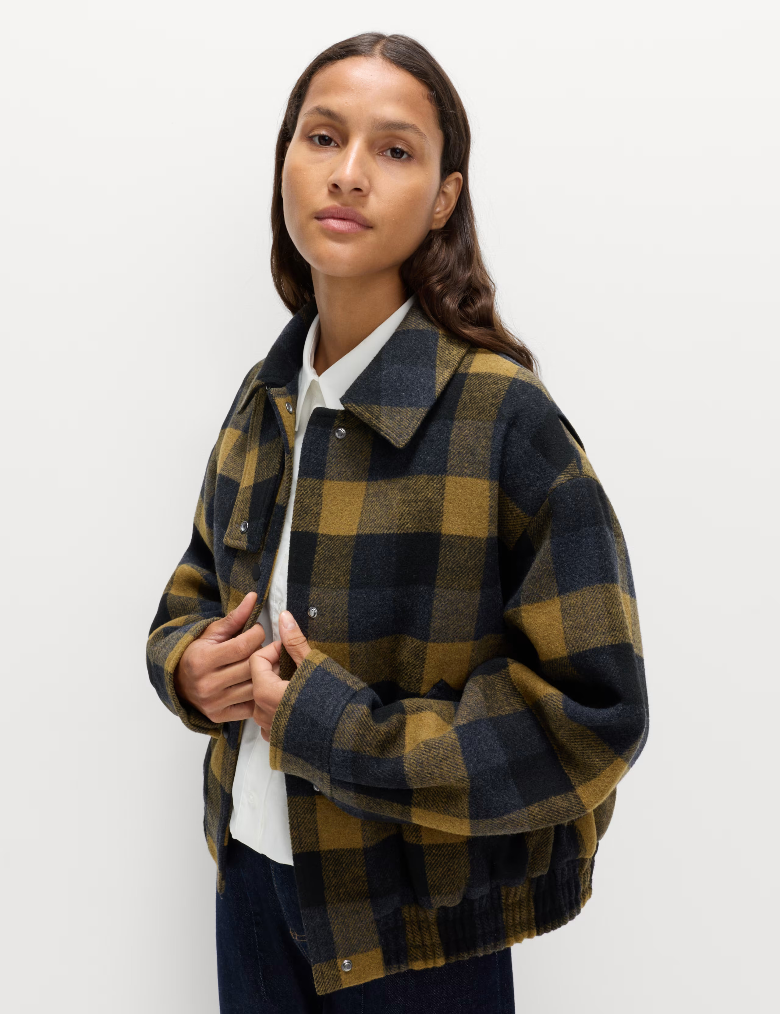 Checked Collared Bomber Jacket with Wool | Marks & Spencer (UK)