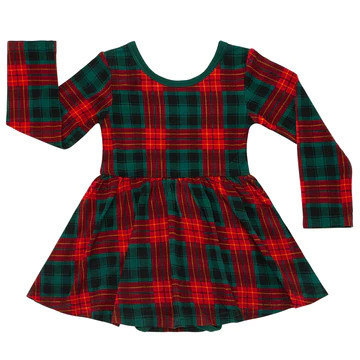 Tartan Long Sleeve Twirl Dress With Bodysuit | Little Sleepies
