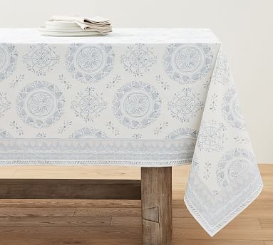 Chambray Tile Outdoor Oilcloth Cotton Tablecloth | Pottery Barn (US)