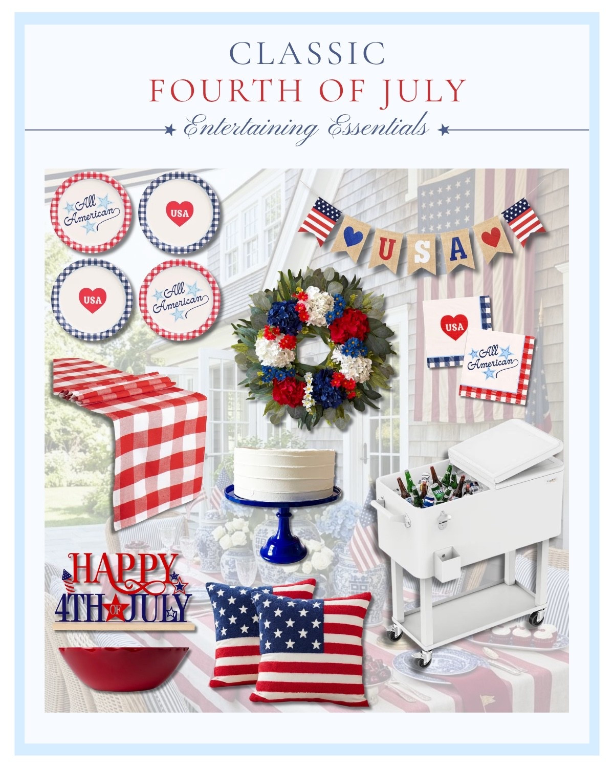 ✨ Classic Fourth of July hosting starts with timeless details. 🇺🇸 

Fourth of July, 4th of July, patriotic decor, patriotic hosting, red white and blue, hosting essentials, summer home, Amazon finds, classic home decor, patriotic pillows, drink cooler, cake stand, gingham

#LTKSeasonal #LTKHome