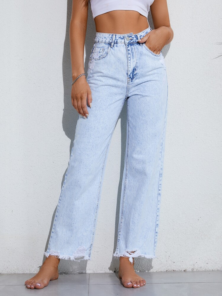 Raw Hem Straight Leg Jeans | SHEIN
