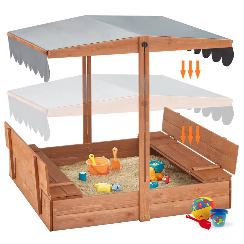 EROMMY 43.7" x 43.7" Solid Wood Square Play Sandbox with Cover & Reviews | Wayfair | Wayfair North America