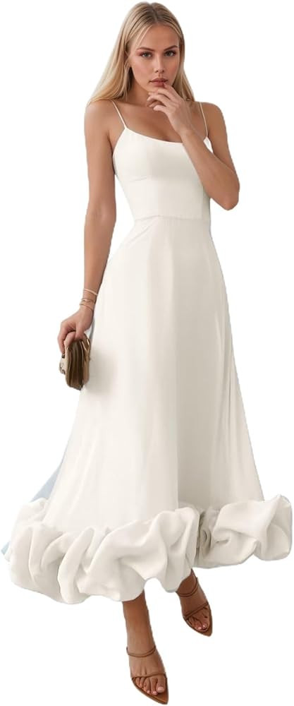 Fanao Spaghetti Strap Prom Dresses for Women 2026 Satin Ruffle Cocktail Evening Party Dress Tea L... | Amazon (US)