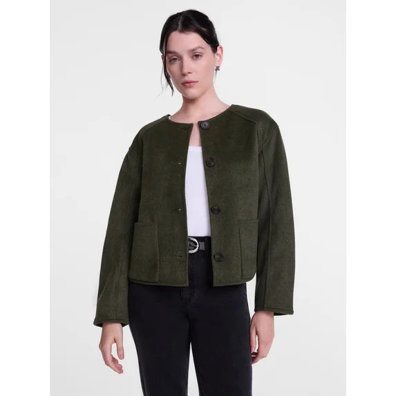 Scenario Women's Double Faced Faux Wool Jacket, Sizes XS-XXXL | Walmart (US)