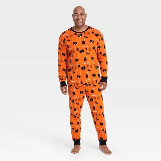 Men's Big & Tall Halloween Spooky Matching Family Pajama Set - Orange | Target