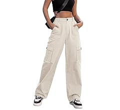 Women High Waisted Cargo Pants Wide Leg Casual Pants 6 Pockets Combat Military Trousers | Amazon (US)