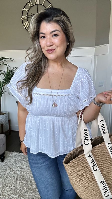 Linen button up - sized up to a large for a roomier fit (50% off)

Square neck flutter sleeve top - wearing a medium (50% off)

White sleeveless mock neck - sized up to a large (50% off)

Stripe dress - sized down to a medium (runs oversized)

Linen blend wide leg pull on pant - sized up to a large for a roomier loose fit. 

Jeans are by Pistola (last years version, will link this years).

#LTKStyleTip #LTKMidsize #LTKSaleAlert