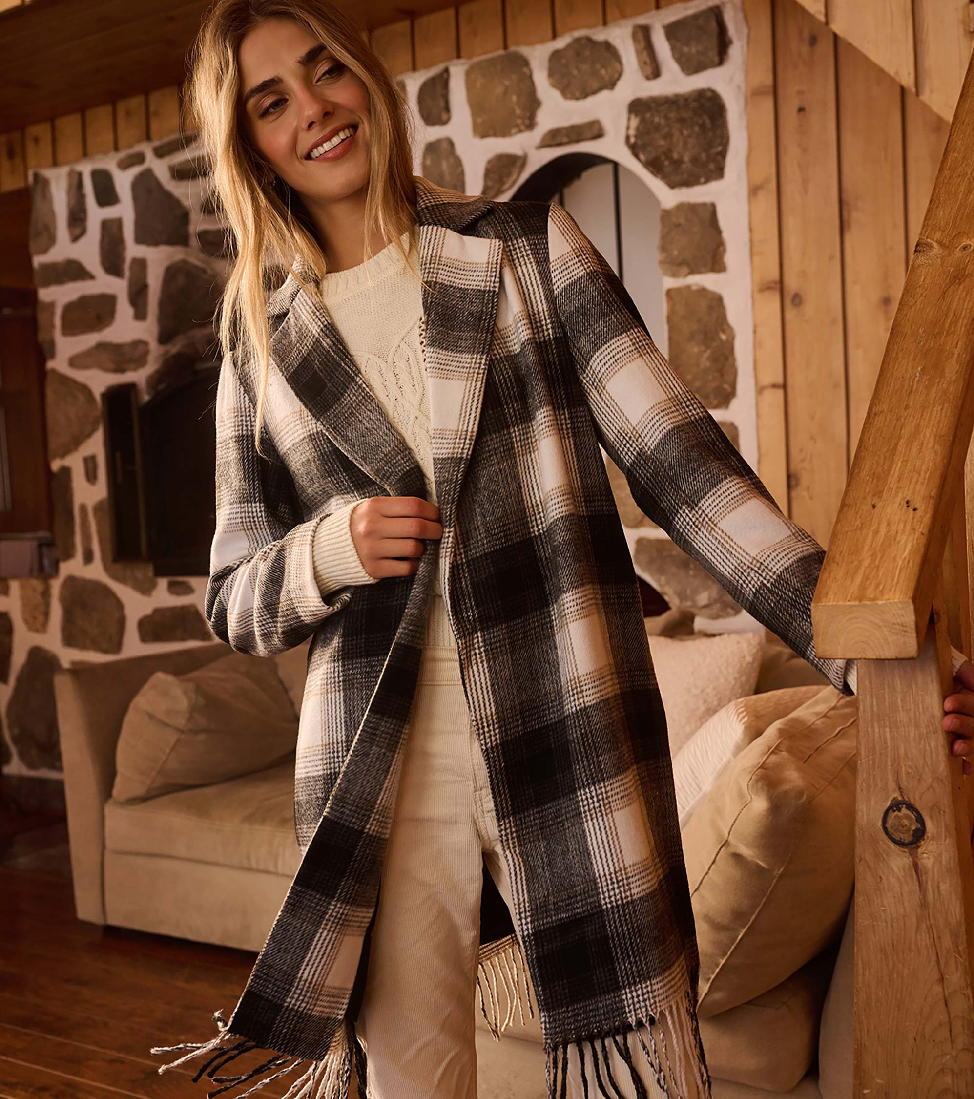 Fringe Jacket - Black and Taupe Plaid | Hatley