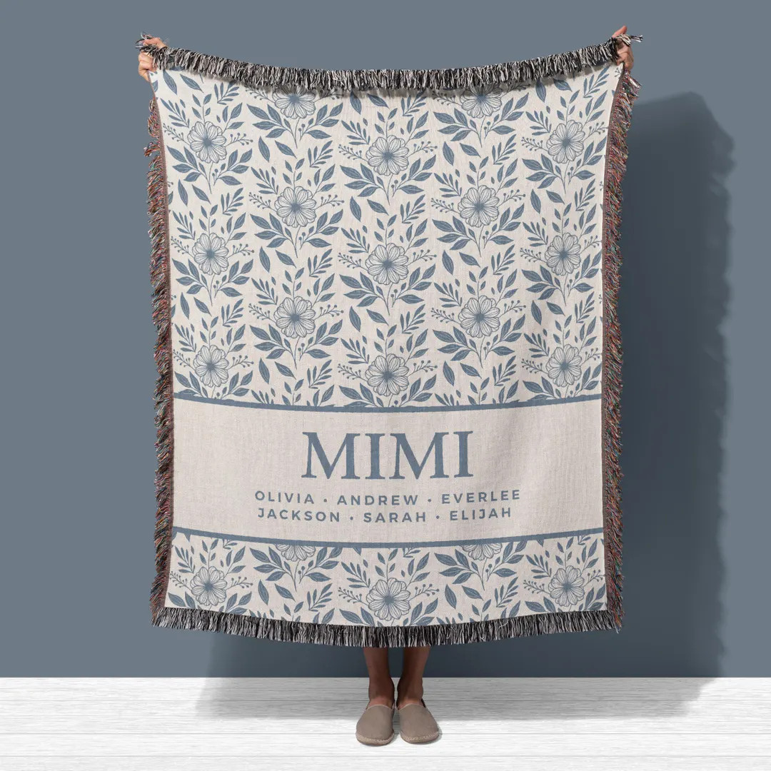 MIMI Woven Jacquard Blanket Grandchildren's Names, Custom Blue Throw Bedspread Wall Tapestry, Nan... | Etsy (Global)