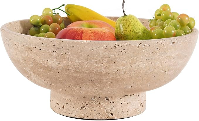 Travertine Fruit Dish 10" inches Handmade dining table centerpiece decor - Serving Bowls For Kitc... | Amazon (US)