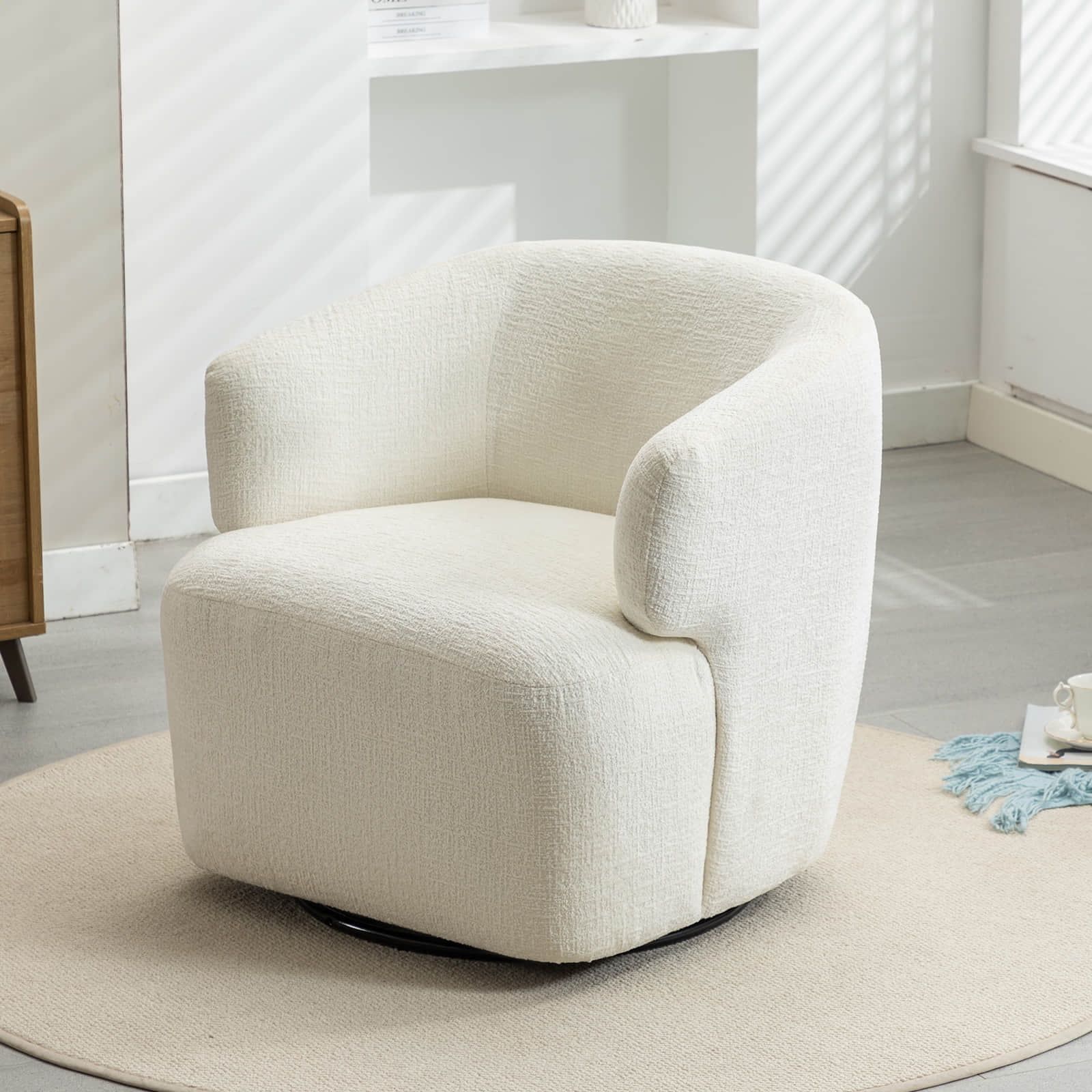 30" Wide Chenille Upholstered Swivel Accent Chair Boucle Swivel Barrel Chair | Walmart (US)