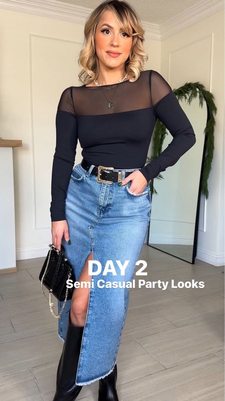 Day 2 Semi Casual NYE Party Looks 🪩 

For my casual girlies that don’t really want to dress up 😊

Babes, original skirt is sold out. The one is linked is nearly identical in terms of the fit. 

Skirt - Small
Bodysuit - Small