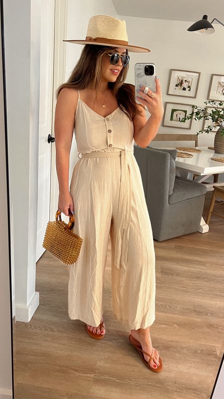 I ironed this jumpsuit after the pic** 
In a medium but need a small. If in between sizes definitely go down.

Sandals true to size 


#amazonfashion #amazonfinds 

Romper, jumpsuit, linen, summer outfit, 

#LTKstyletip #LTKunder50 #LTKsalealert