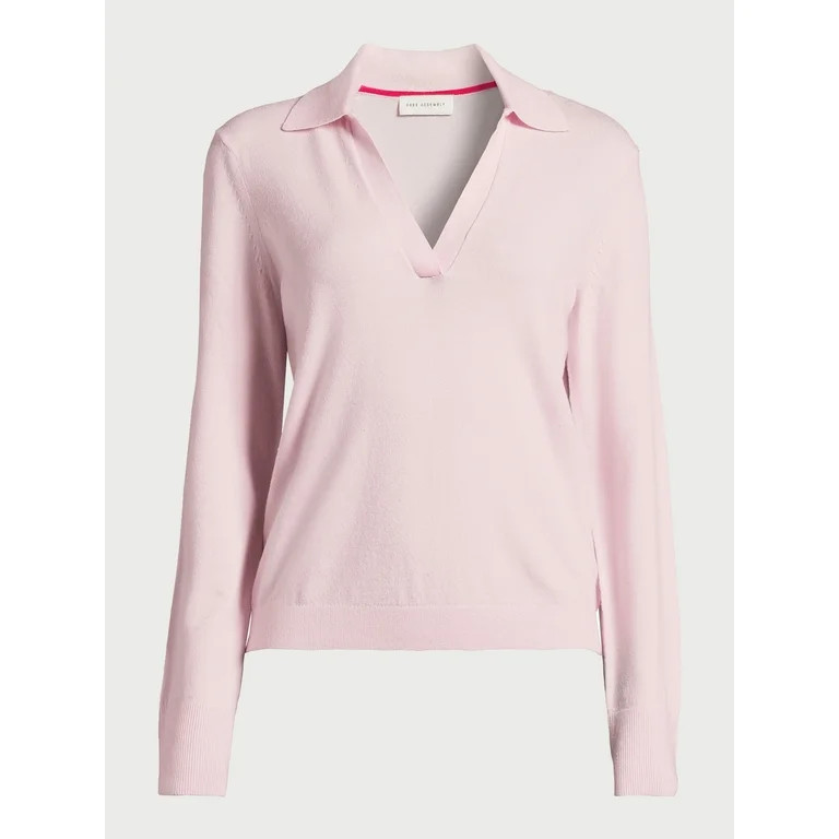 Free Assembly Easy Polo Sweater with Long Sleeves, Lightweight, Sizes XS-XXL | Walmart (US)