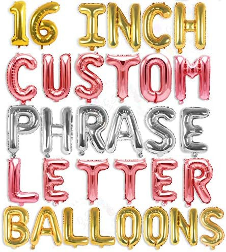 Letter Balloons - Custom Phrase 16" Inch Alphabet Letters & Numbers Foil Mylar Balloon | Create Your | Amazon (US)