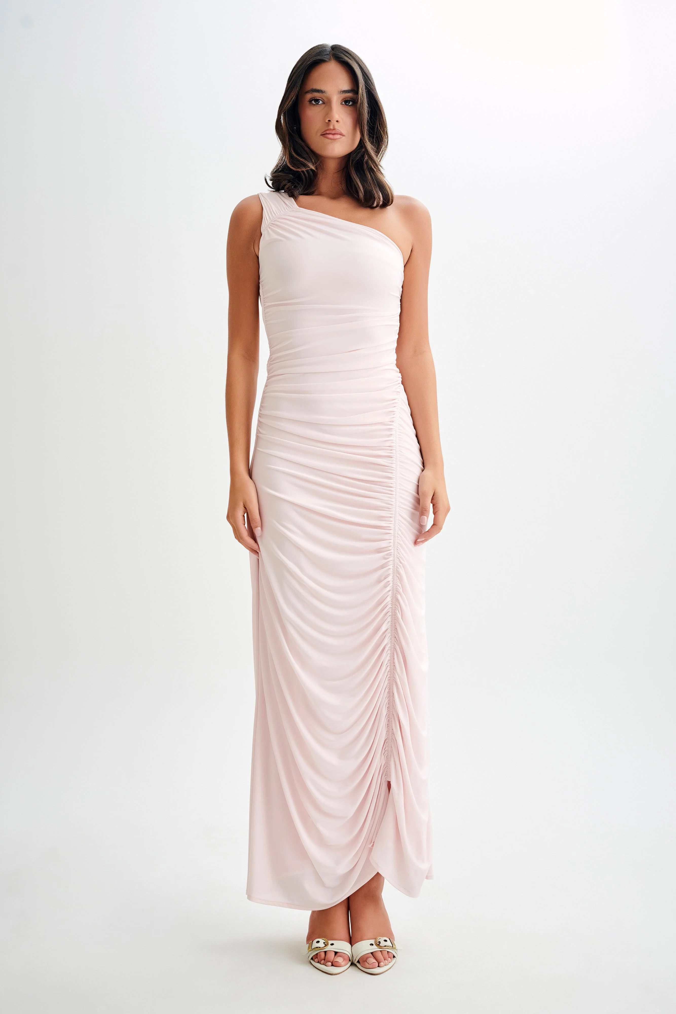 Gathered Slinky Maxi Dress - Powder Pink | MESHKI US