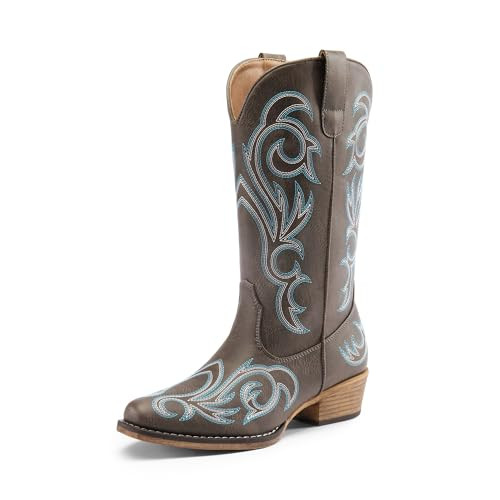 DREAM PAIRS Women's Cowboy Boots Mid Calf Cowgirl Boots Square Toe Chunky Heel Embroidery Stitche... | Amazon (US)