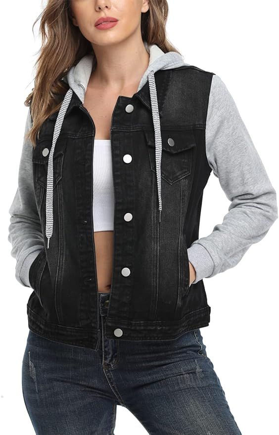 MISS MOLY Women's Layered Drawstring Casual Hoodie Denim Jackets Jean Jacket Coat w Pockets | Amazon (US)