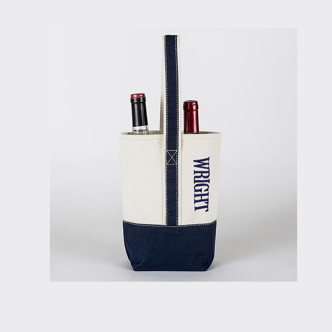 Personalized Embroidered Custom Wine Tote Bag: Two-bottle Canvas Carrier With Name - Etsy | Etsy (US)