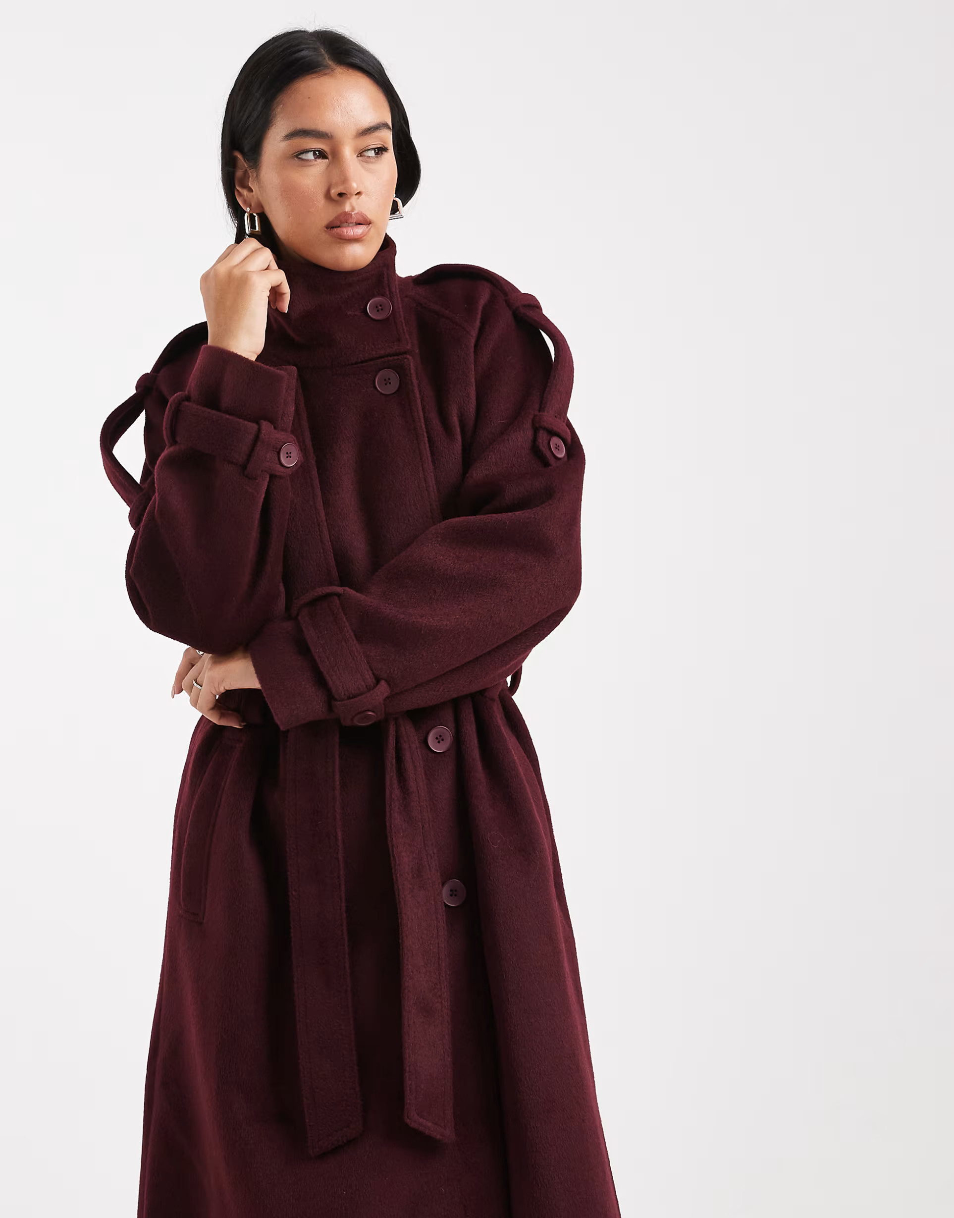 ASOS DESIGN formal longline funnel neck trench coat in burgundy | ASOS | ASOS (Global)