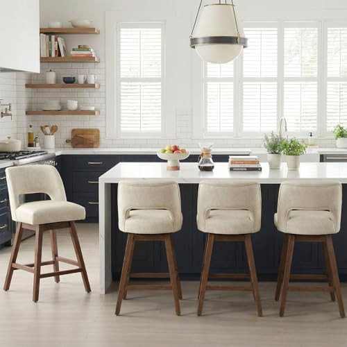 VKNOW 27" Swivel Bar Stools Set of 4, Faux Leather Counter Height Bar Stools with Backrest and Wa... | Amazon (US)