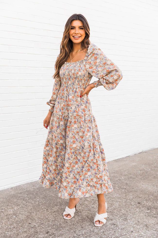 Escape Tomorrow Sage Long Sleeve Floral Midi Dress | The Pink Lily Boutique