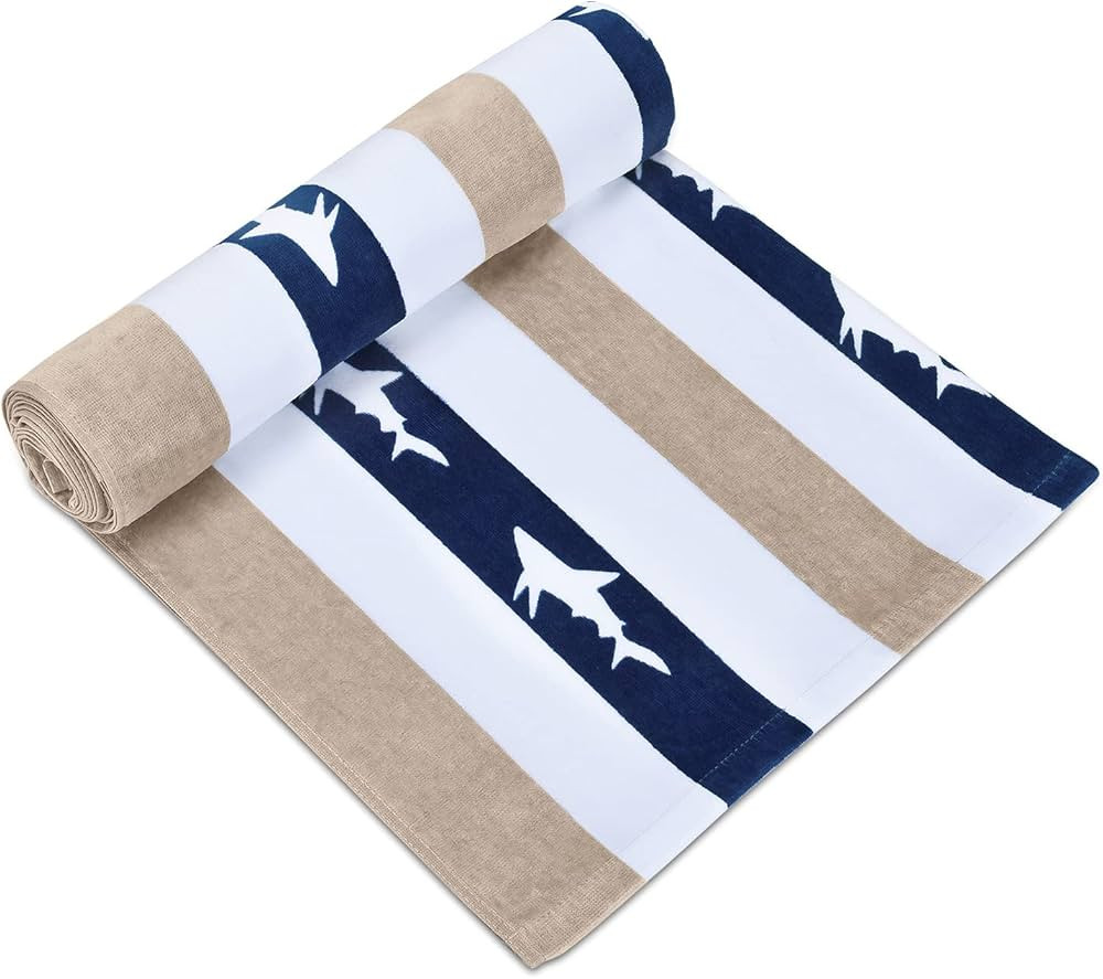 cabanana Large Oversized Beach Towel - Velour Cotton Print 35 x 70 Inch Blue Brown Striped Sand F... | Amazon (US)