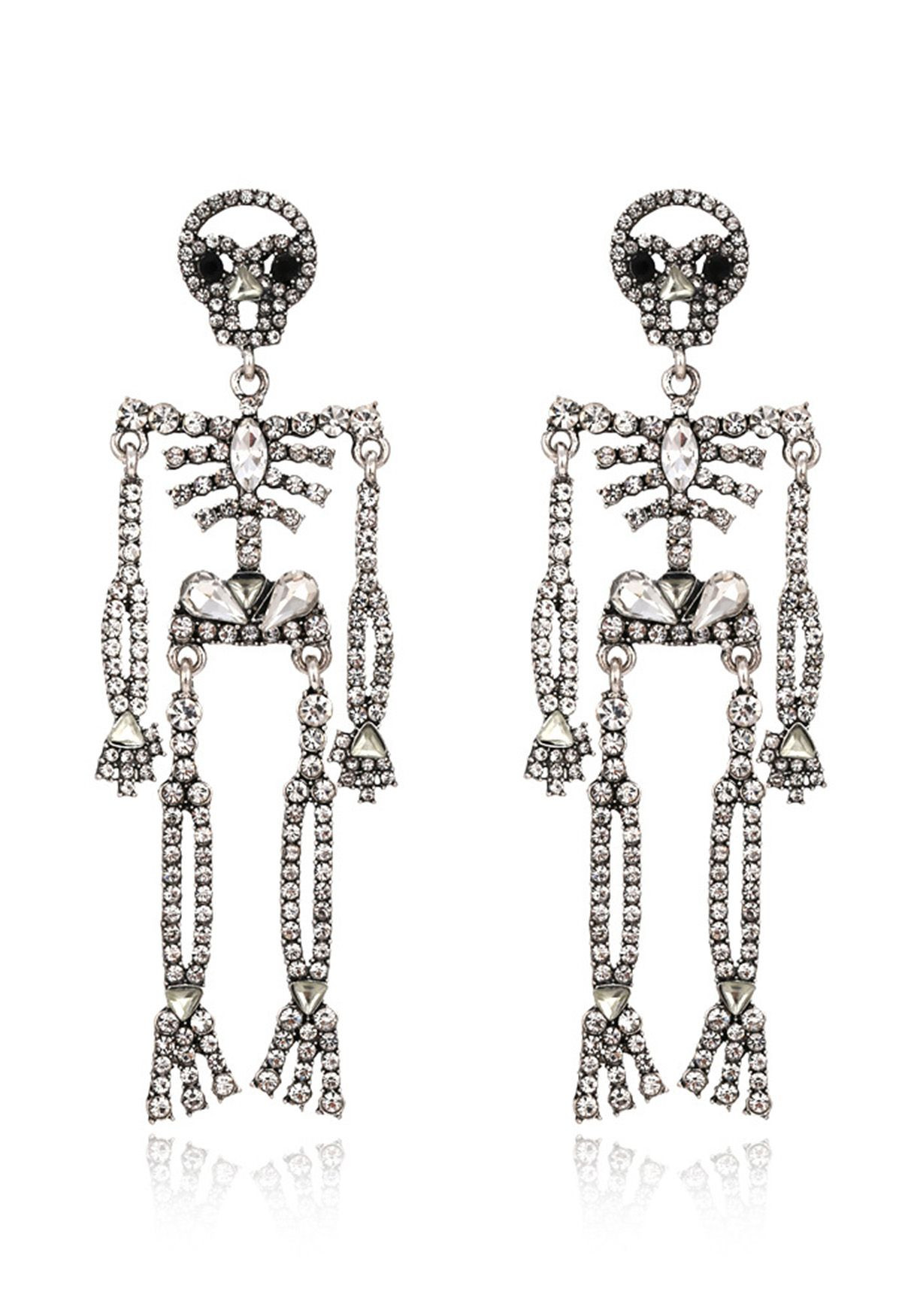 Full Rhinestone Embellished Skeleton Earrings | Chicwish