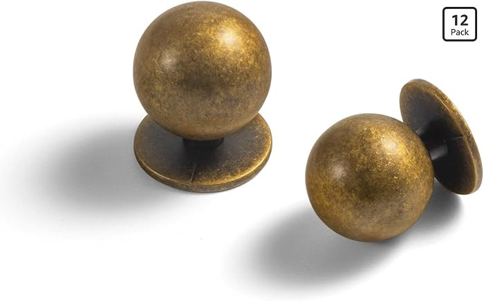 Yanxia Set of 12 -Sleek Round Antique Brass Cabinet Knobs - Retro and Minimalist Hardware for Sty... | Amazon (US)