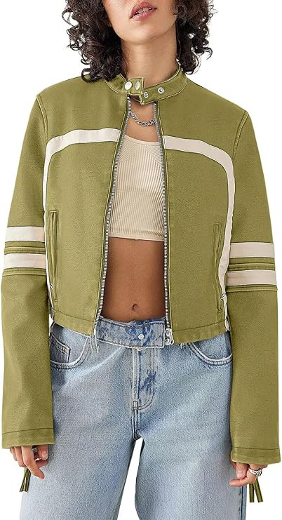 Saodimallsu Women’s Faux Leather Jackets Zip Up Stand Collar Cropped Motocross PU Coats | Amazon (US)