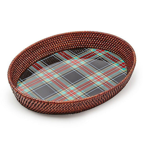 MacKenzie-Childs Tartan Large Black Rattan Serving Tray | MacKenzie-Childs
