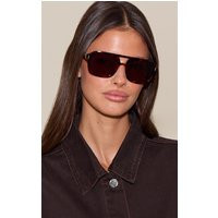 Brown Tortoiseshell Frame Brown Tinted Lens Aviator Sunglasses | PrettyLittleThing UK