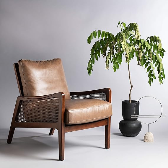 Safavieh Couture Home Moretti Mid-Century Dark Brown Leather Accent Chair | Amazon (US)