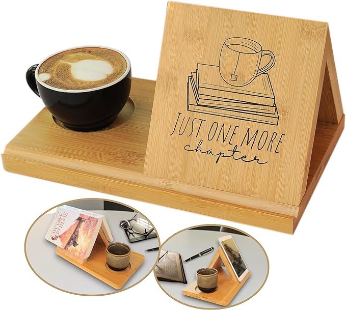 Wooden Triangle Book Stand - Reading Valet with Cup Holder, Glasses, iPad & Kindle Holder-Nightst... | Amazon (US)