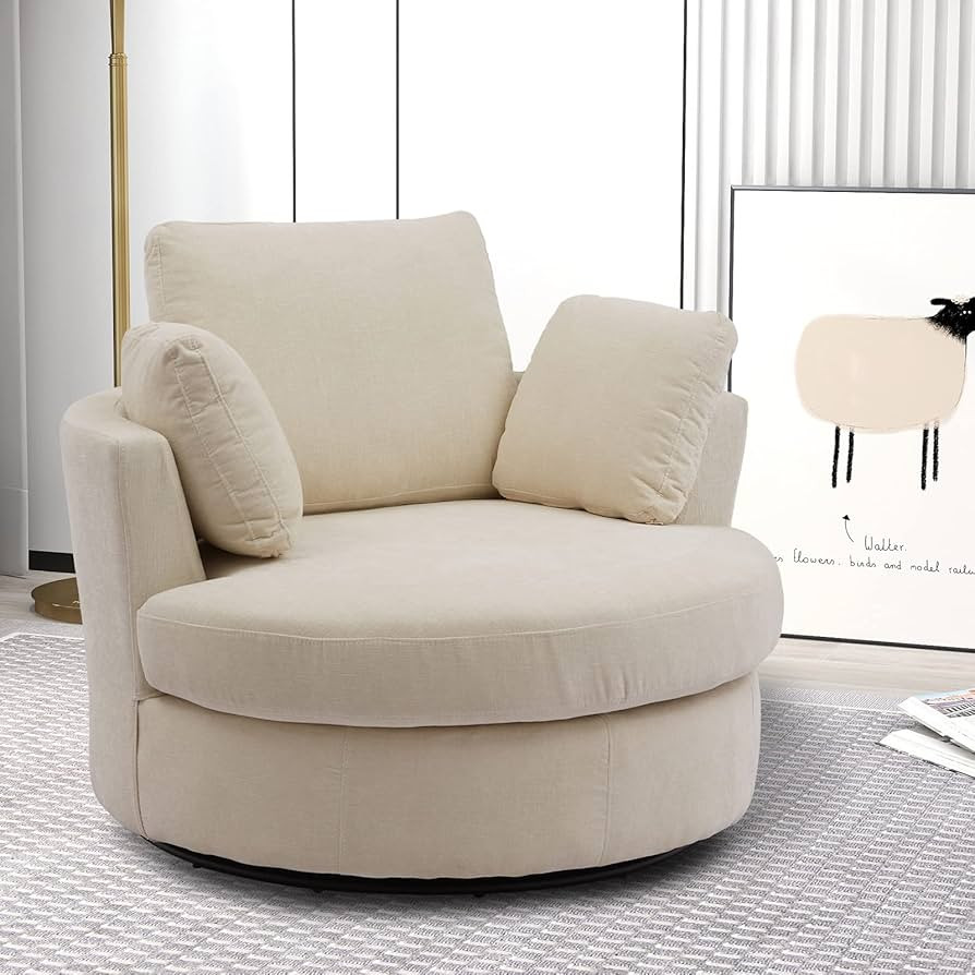 Setawix 42.2" W Swivel Barrel Chair Swivel Accent Sofa with Pillows 360 Degree Swivel Round Sofa ... | Amazon (US)