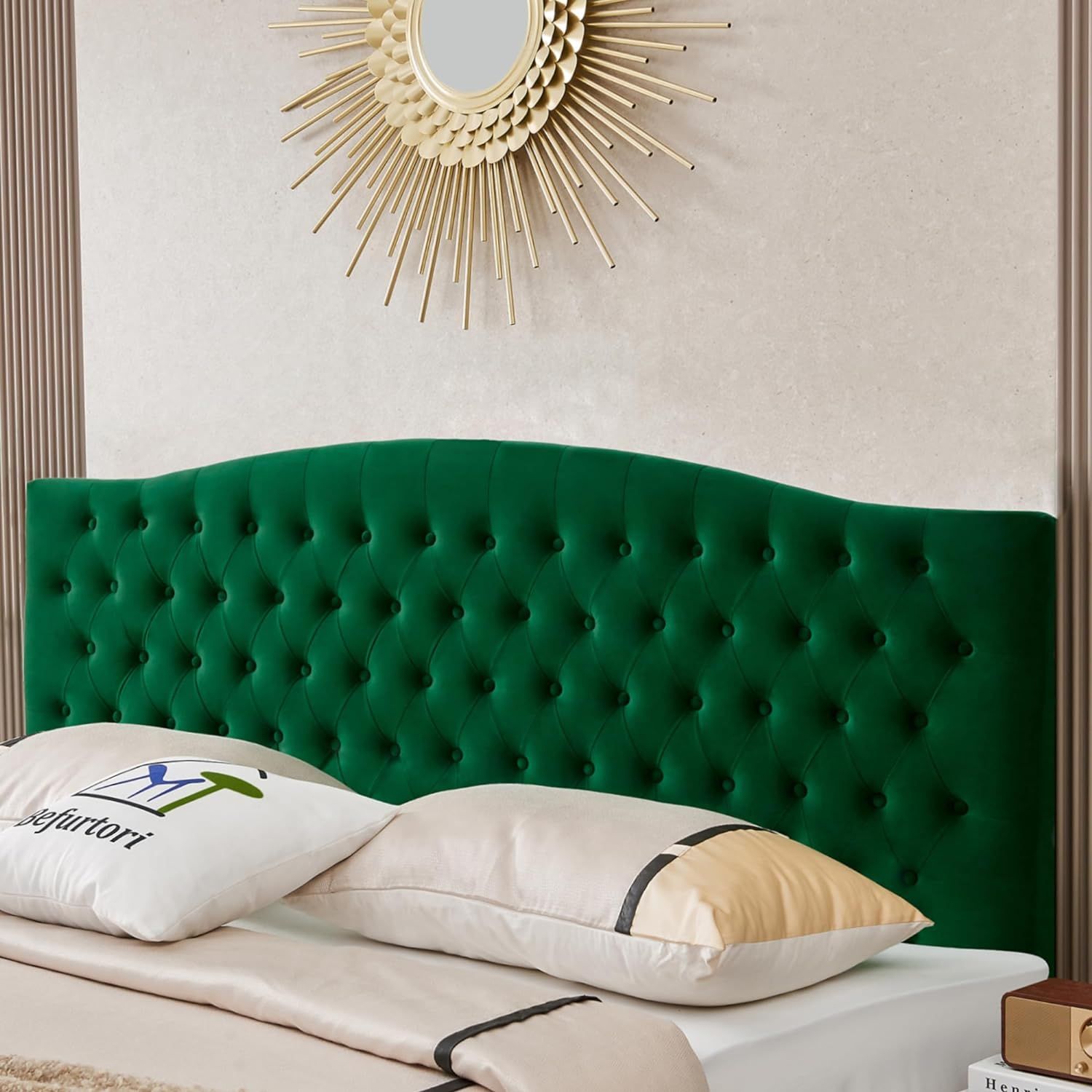 Velvet Upholstered King/Cal King Headboard, Tufted Button Headboard for King/Cal King Bed, Curved... | Amazon (US)